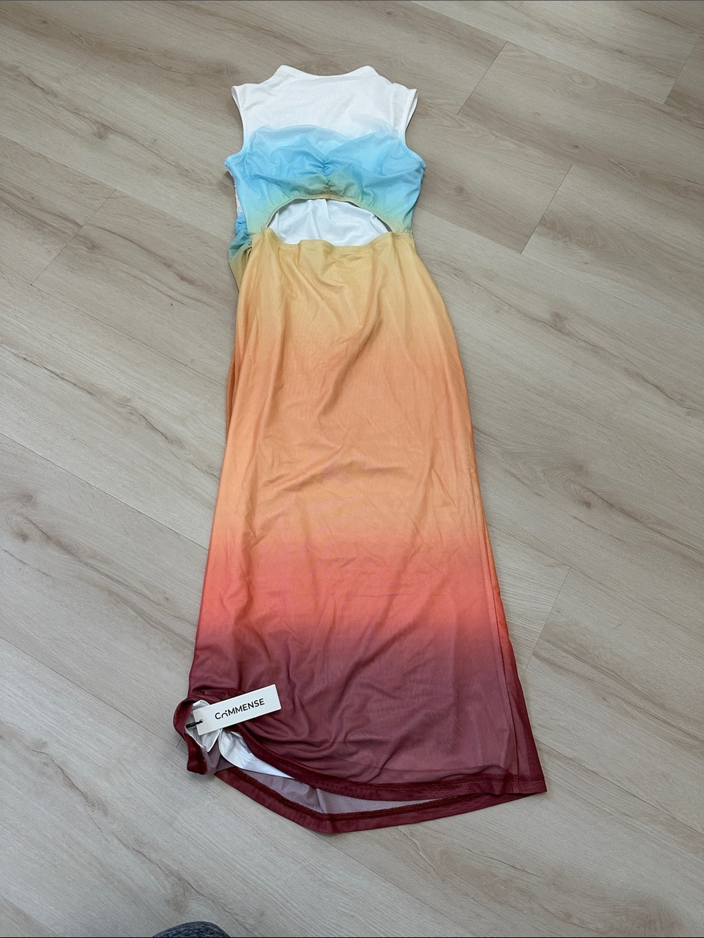 Commense Gradient Cutout Maxi Dress - White, Blue, Yellow, Orange, Red